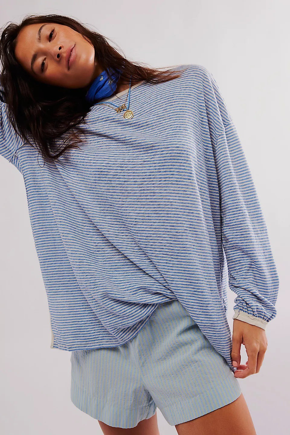 Chic and stylish oversized casual T-shirt for women with stripes