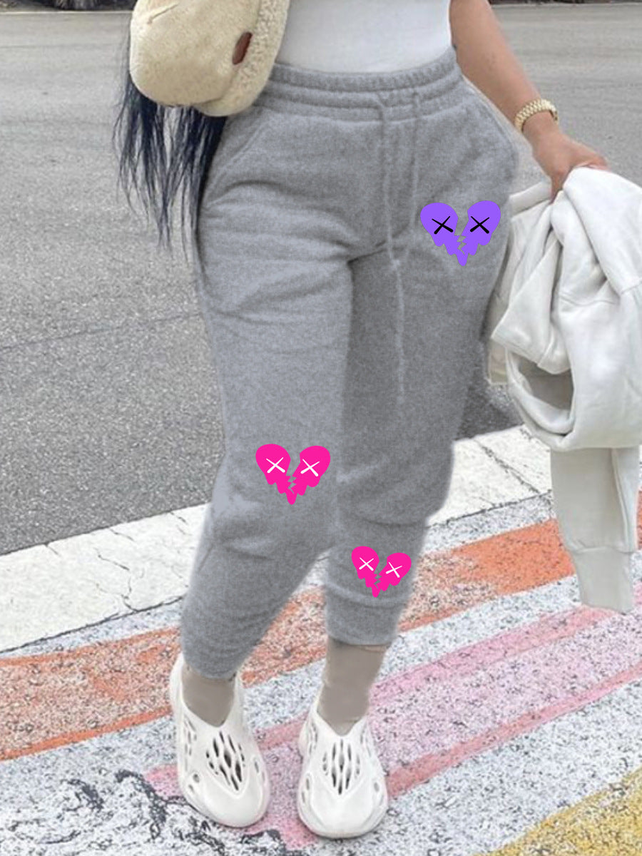 Ladies Comfortable Jogging Pants with Creative Heart Patterns Lune London