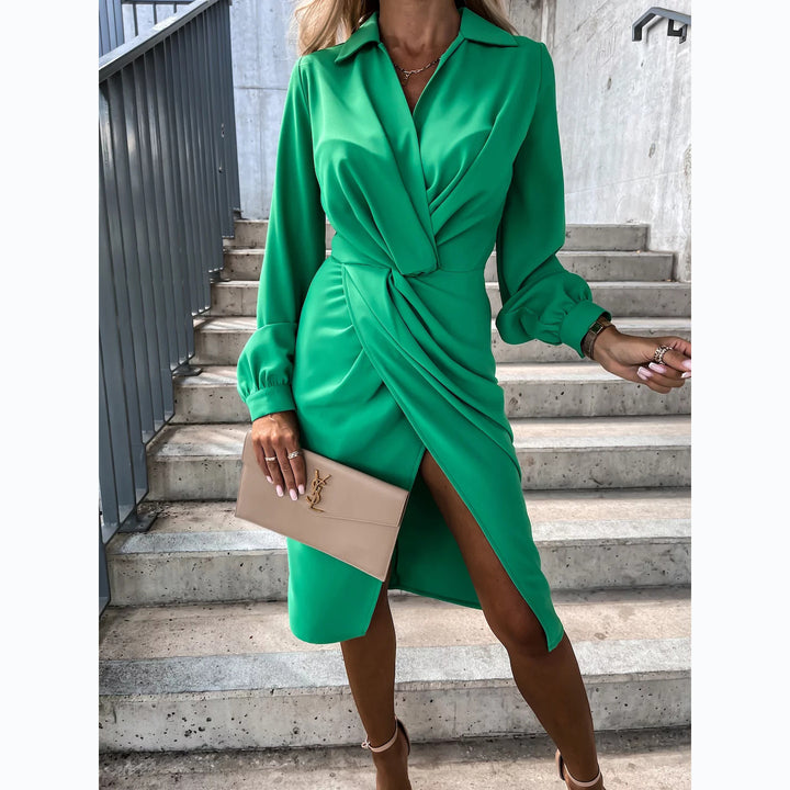 Ladies wrap dress with elegant tie belt and stylish V-neck