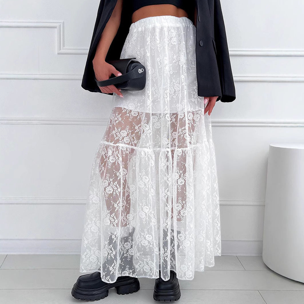 Ladies Elegant Maxi Lace Skirt Lune London