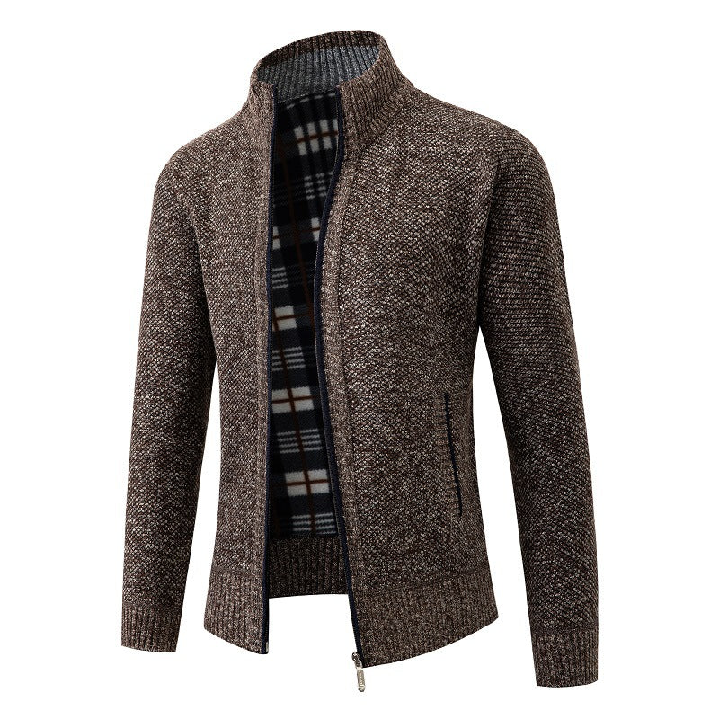 Men's knit jacket with modern stand-up collar and practical side pockets Lune London