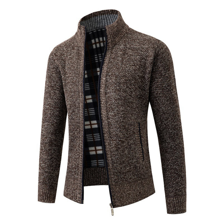 Men's knit jacket with modern stand-up collar and practical side pockets Lune London