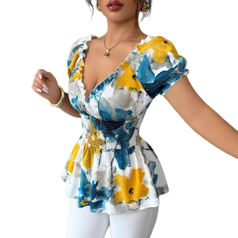 Blouse femme avec volants floraux et taille élastique Chic & Stil