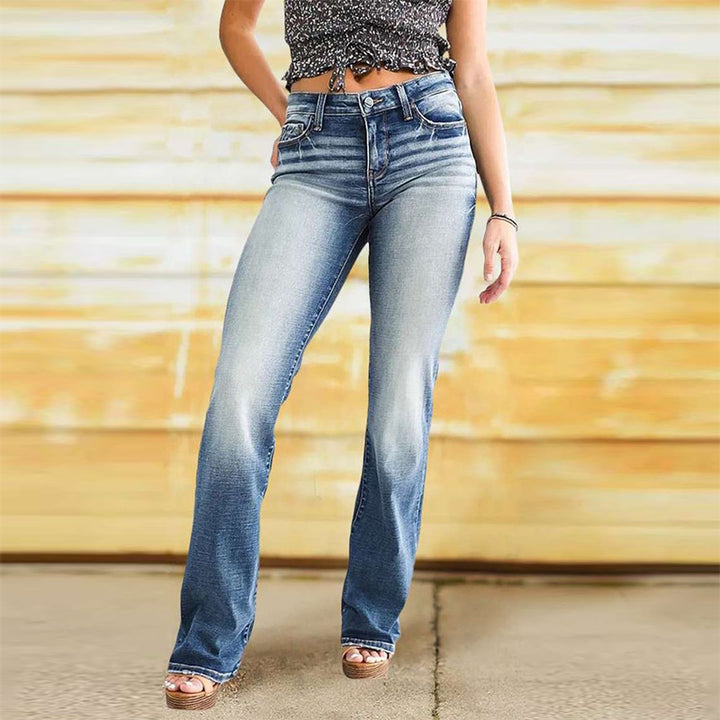 High-waisted bootcut jeans for women with a chic faded effect Lune London