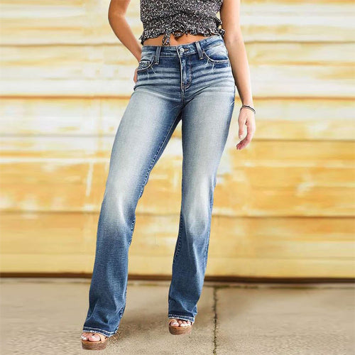 High-waisted bootcut jeans for women with a chic faded effect Lune London