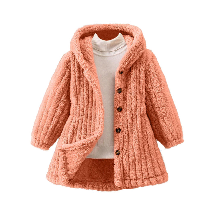 Ladies Cozy Teddy Jacket with Hood and Button Closure Lune London