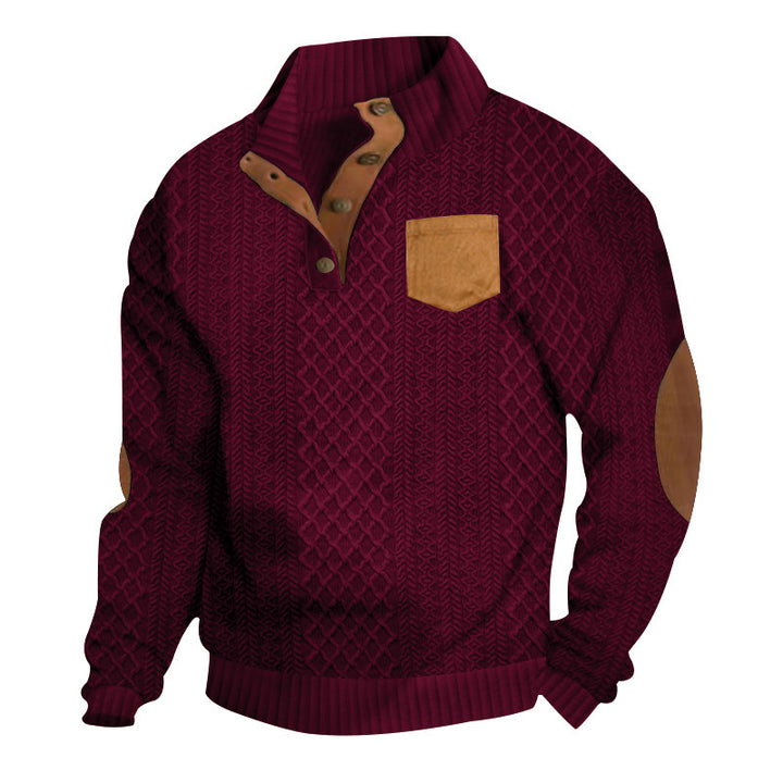 Knit sweater for men with a textured design and leather applications Lune London