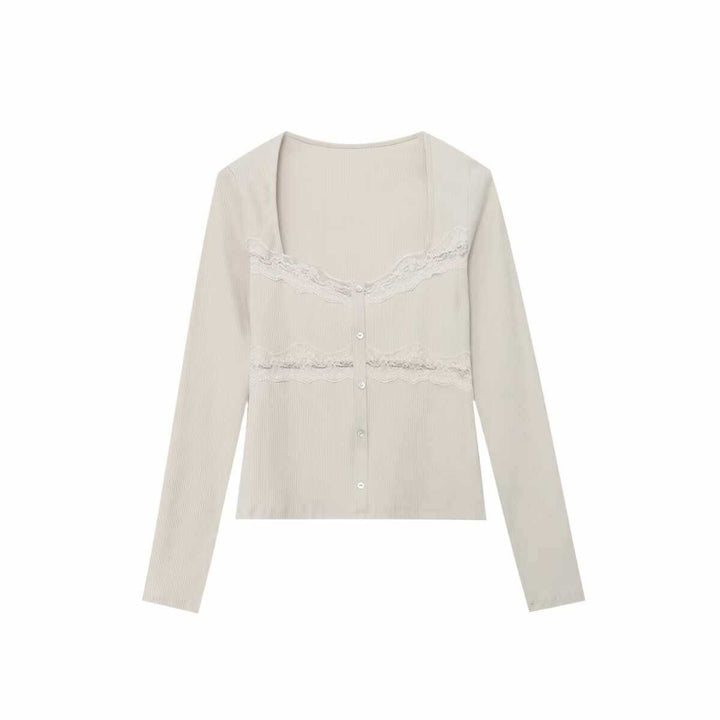 Elegant ladies cardigan knit with lace accents Lune London