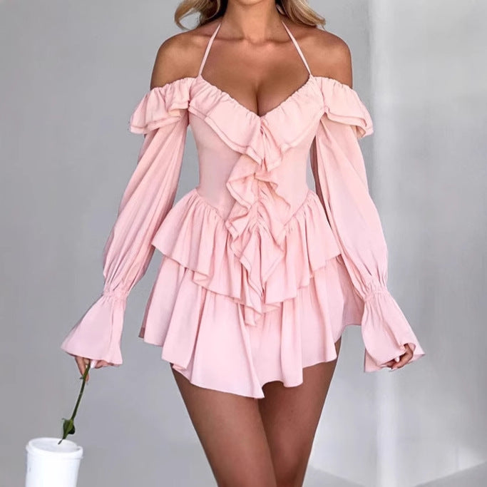 Women Spunky mini dress with ruffles and off-shoulder design Lune London
