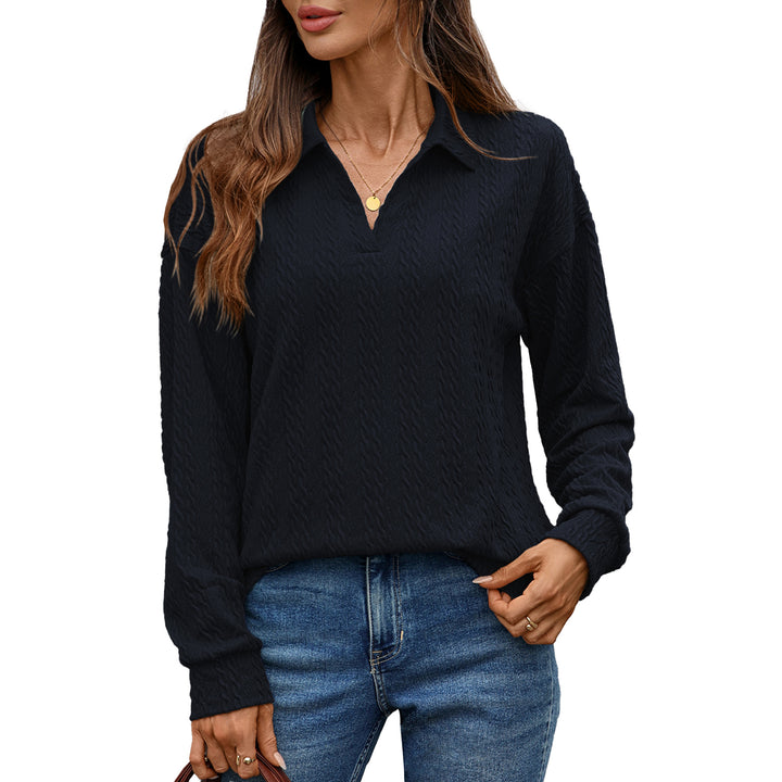 Long sleeve polo shirt for women with structured knitted surface Lune London