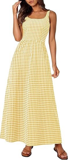 Robe maxi femme à motif à carreaux classique avec bretelles réglables et taille élastique Chic & Stil