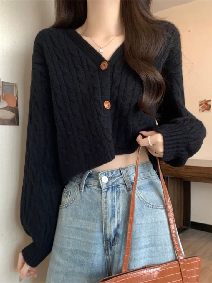 Cardigan en tricot ample pour femme avec motif en torsades et fermeture à boutons Chic & Stil