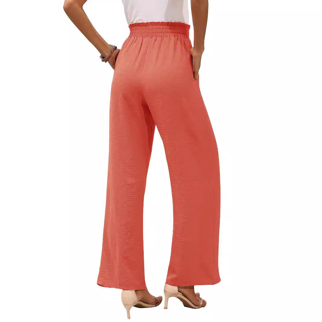 Wide palazzo pants for women with elastic waist and tie belt Lune London