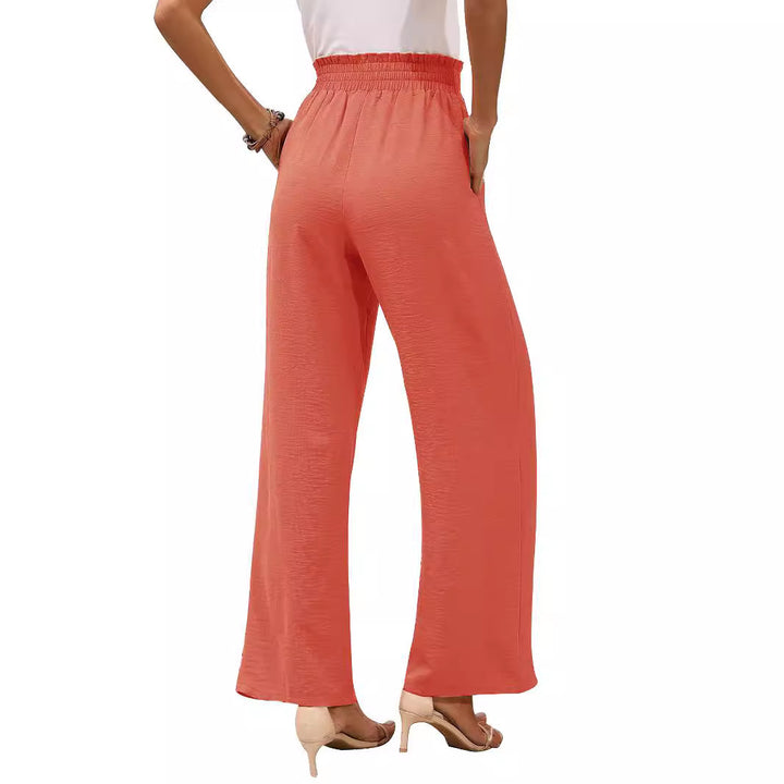 Wide palazzo pants for women with elastic waist and tie belt Lune London