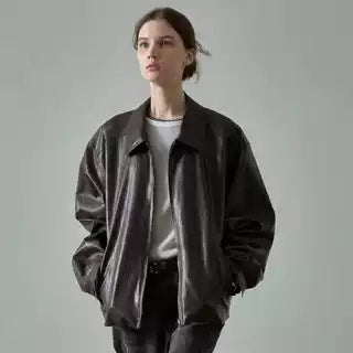 Women's Leather Jacket in Casual Oversized Cut with Practical Pockets Lune London
