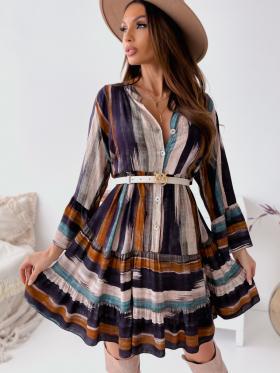 Striped A-line mini dress for women with belt Lune London