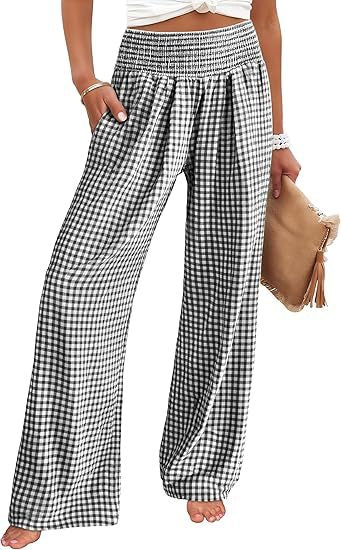 Loose plaid pants for women with elastic waistband and pockets Lune London