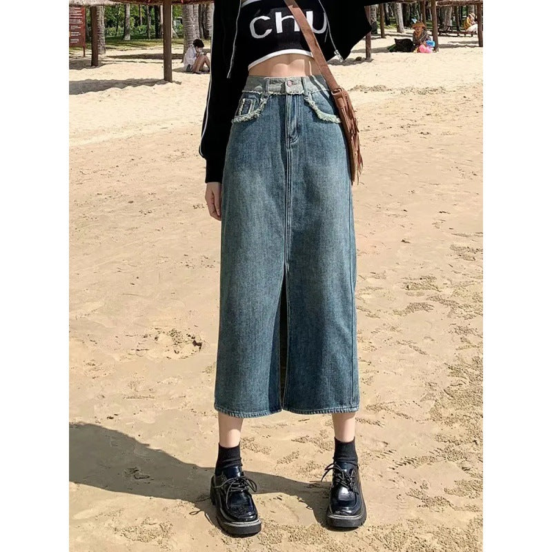 Jupe en denim longue pour femme avec fente haute Chic & Stil