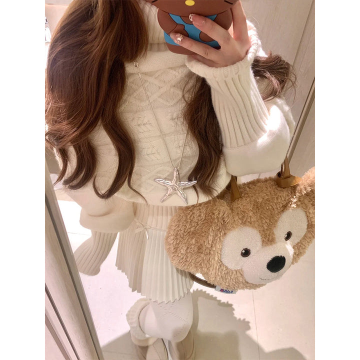 Pull en tricot épais pour femmes avec col haut et motif en câble décoratif Chic & Stil