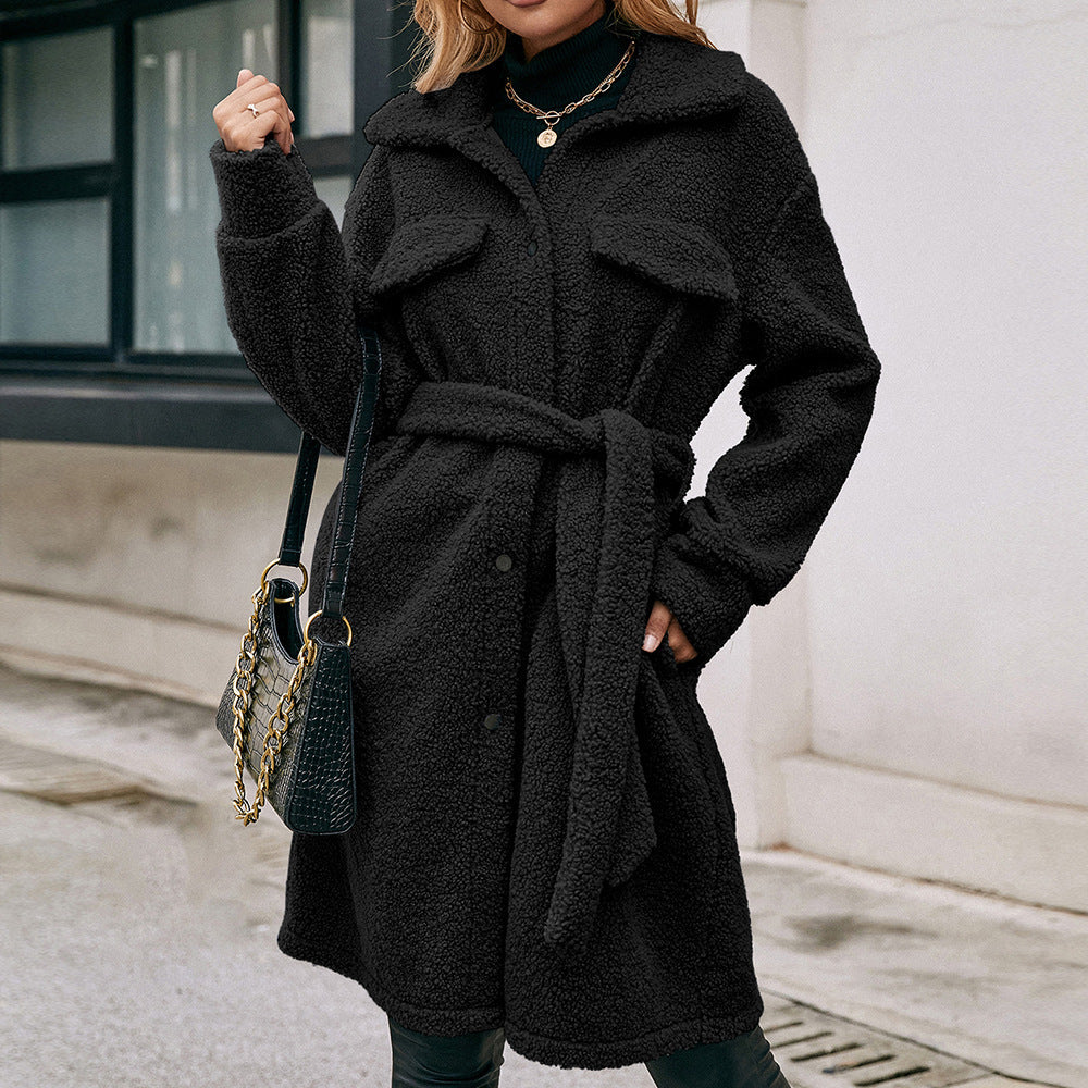 Ladies Cozy Teddy Jacket with Spacious Pockets and Chic and Stylish Button Details