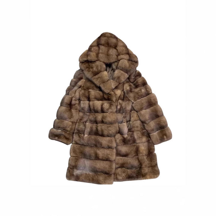 Ladies Luxurious Faux Fur Coat with Trendy Patchwork Design Lune London