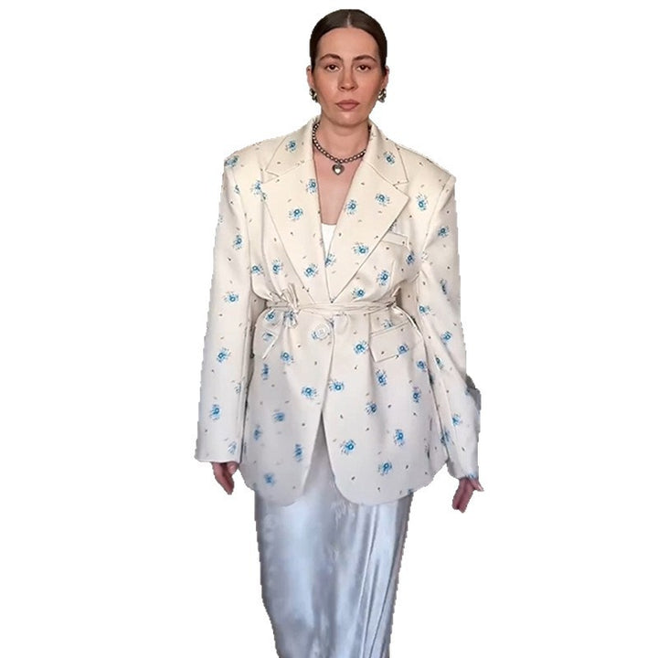 Oversized women's jacket with floral details and belted waist Lune London