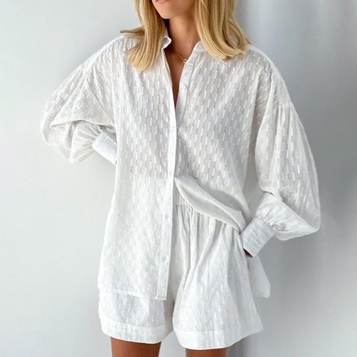 Women's stylish short sleeve pajama set with textured surface finish Lune London