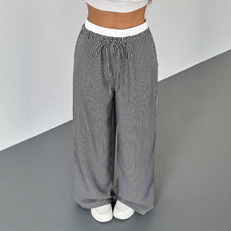 Wide striped pants for women with drawstring belt Lune London