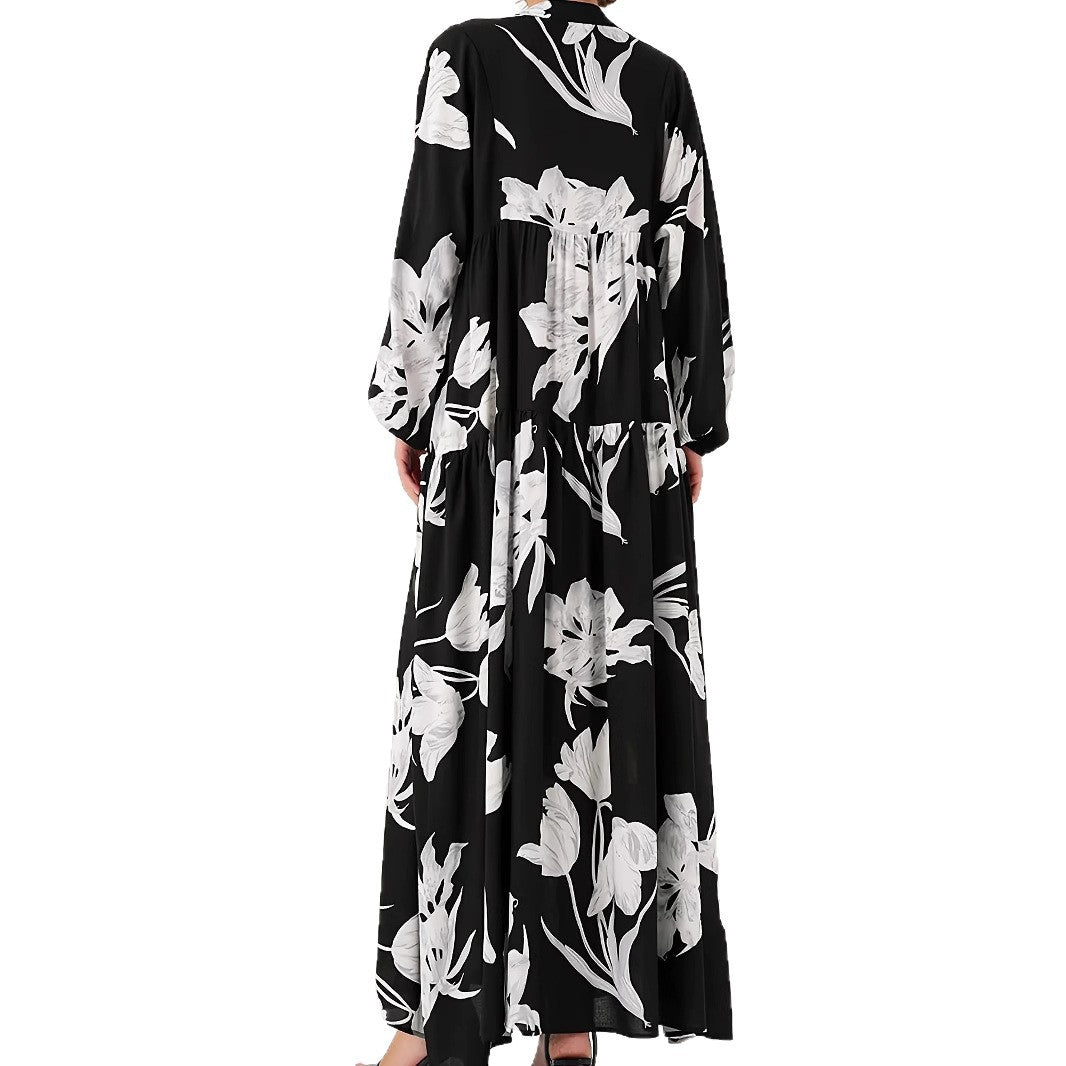 Women’s maxi dress with floral print and elegant button design Lune London