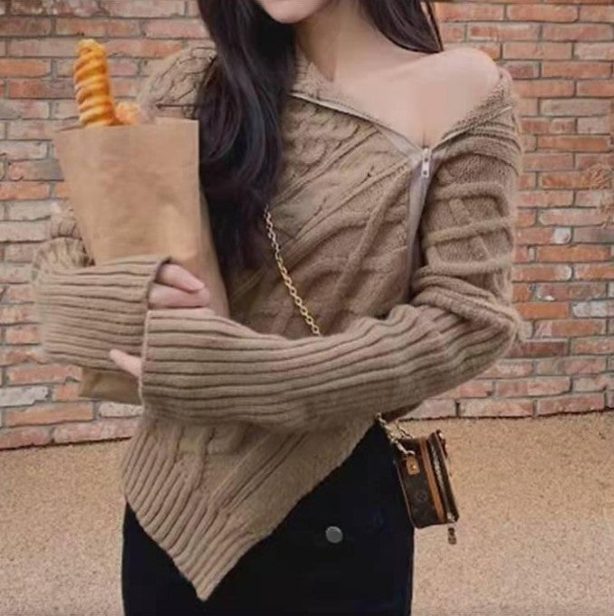Women’s high-end knitted sweater with turtleneck and asymmetrical design Lune London