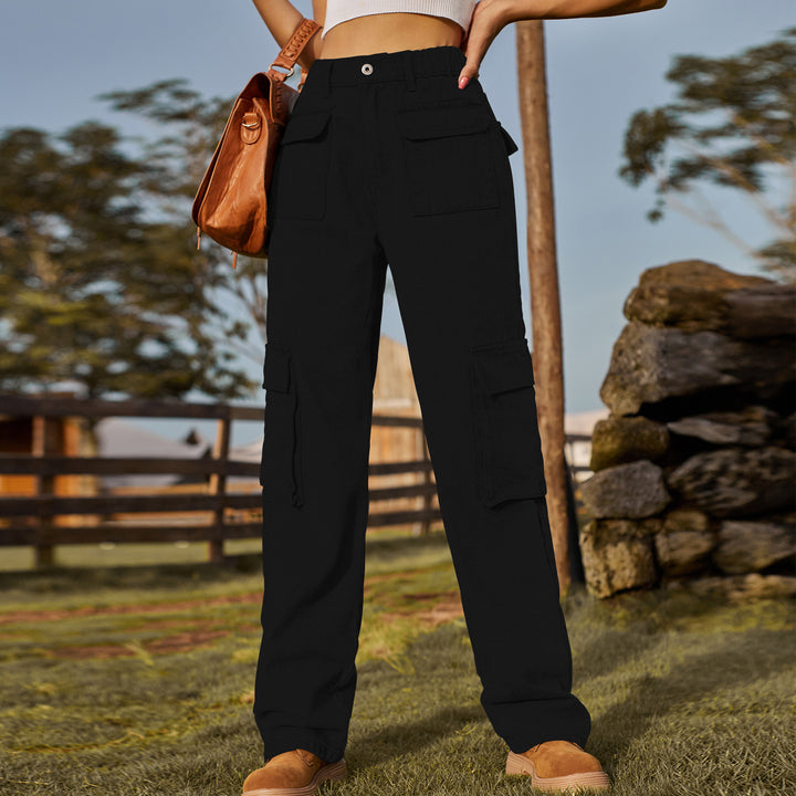 Ladies cargo suspenders with practical pockets and elastic waistband Lune London