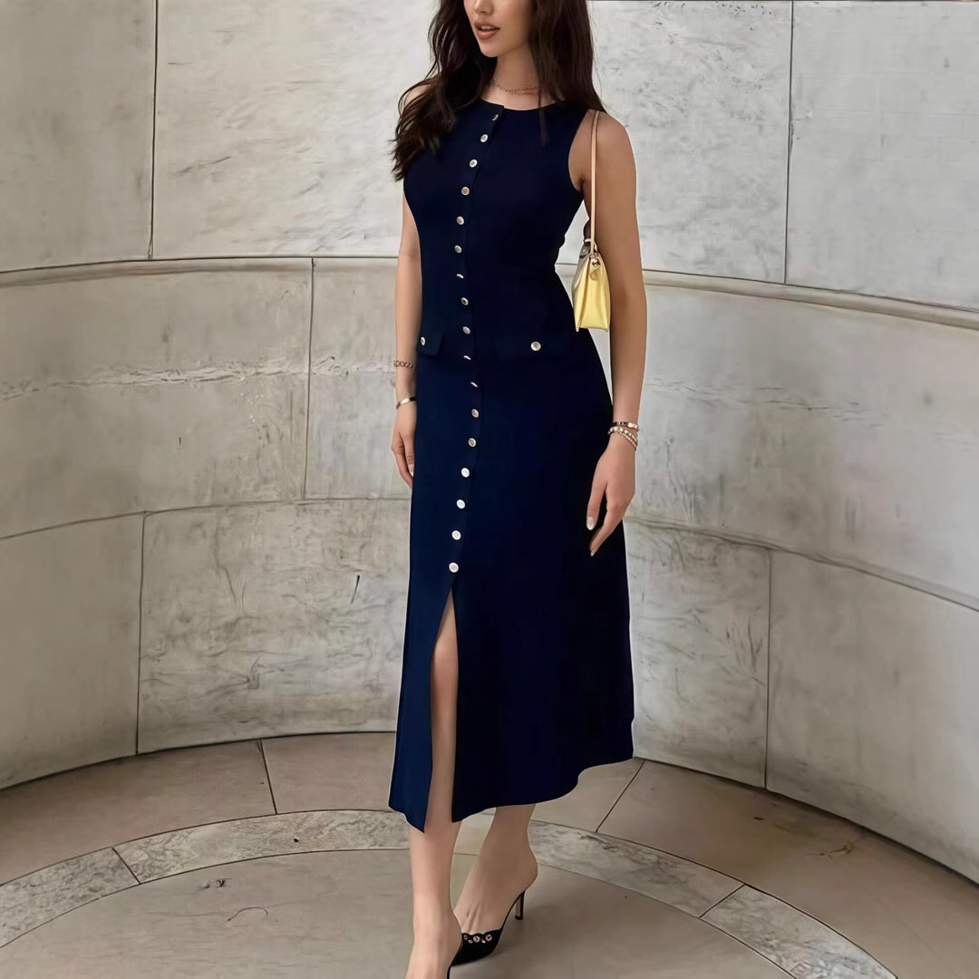 Women’s midi dress with button placket and side pockets Lune London