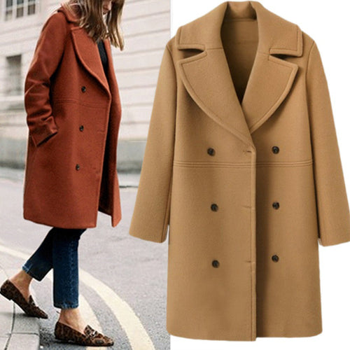 Women Elegant Double Button Coat with Modern Lapels Lune London