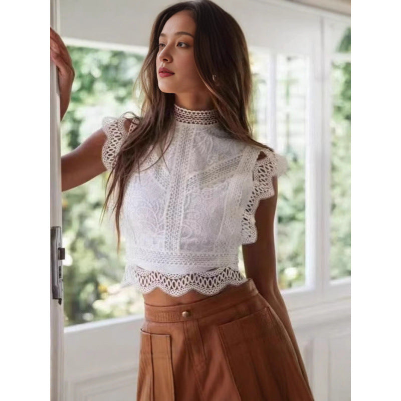 Women Short Blouse Lace Detail Lune London