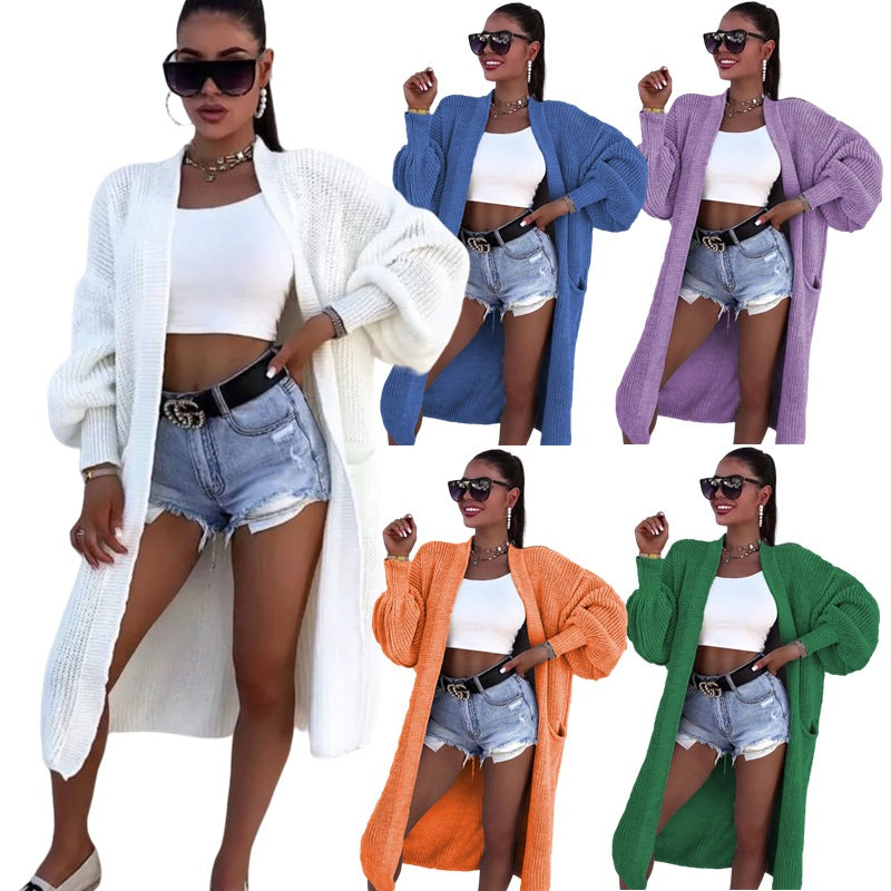 Manteau long en tricot pour femmes avec manches larges et poches Chic & Stil