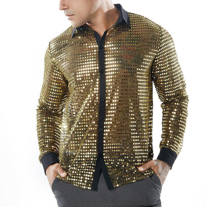 Men's Shiny Party Shirt with Rhinestone Patterns Lune London
