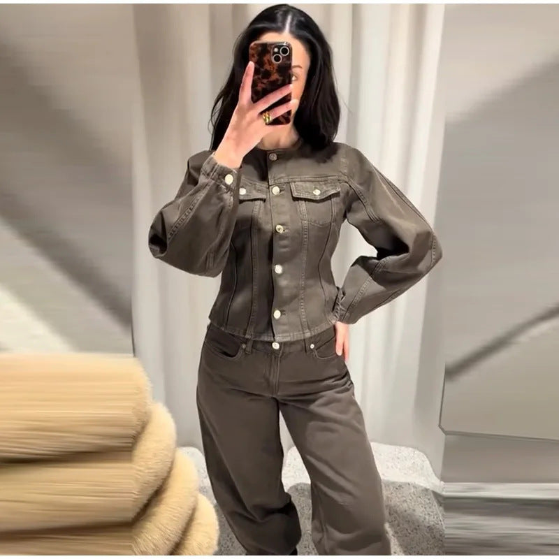 Veste en denim élégante pour femme avec manches bouffantes et détails en boutons Chic & Stil