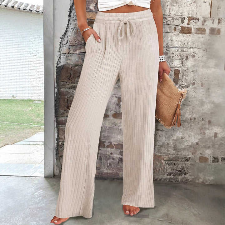 Soft ribbed pants for women with elastic waistband and practical pockets Lune London