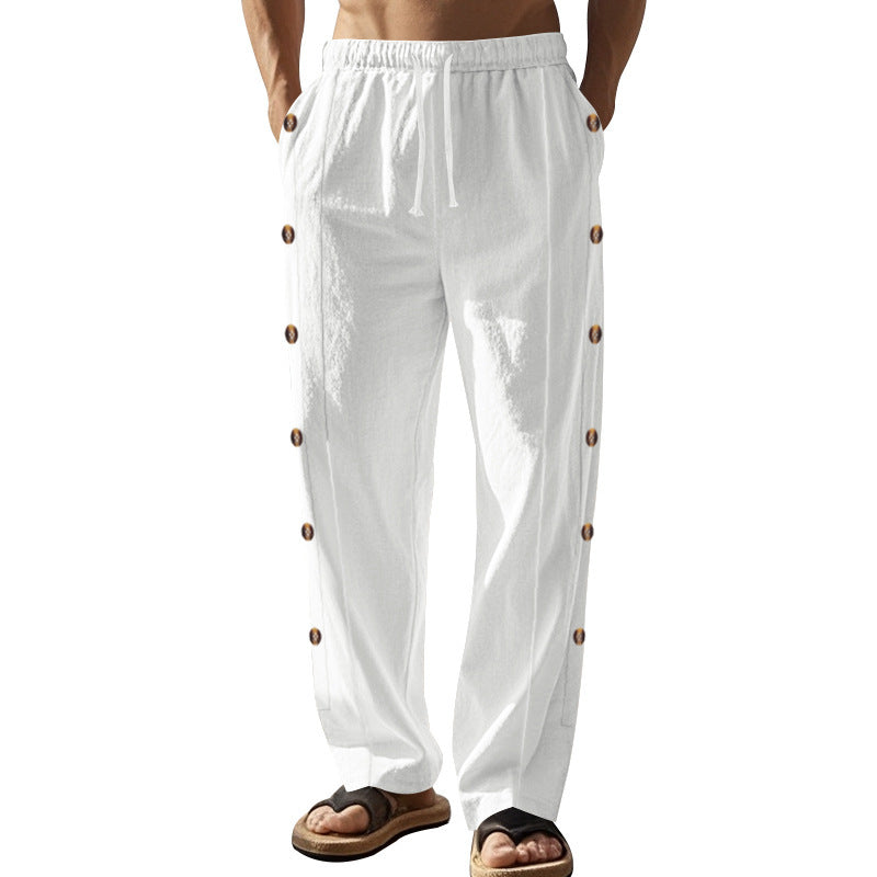 Men's casual beach pants with side button details and elastic waistband Lune London