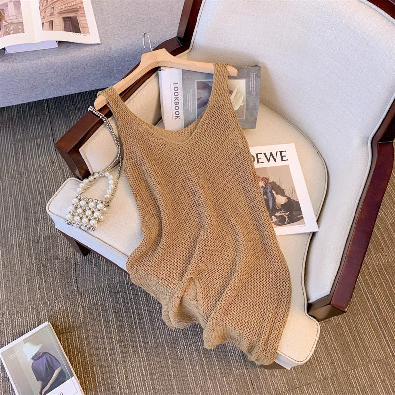 Ladies lightweight knit jumpsuit with a fine mesh pattern Lune London