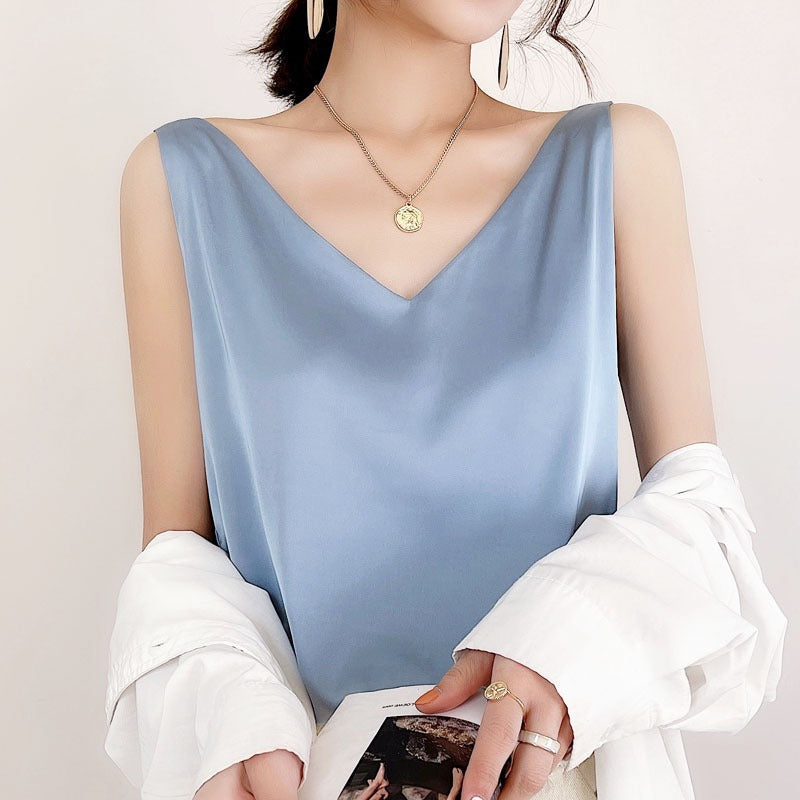 Women V-neck Satin Blouse Lune London