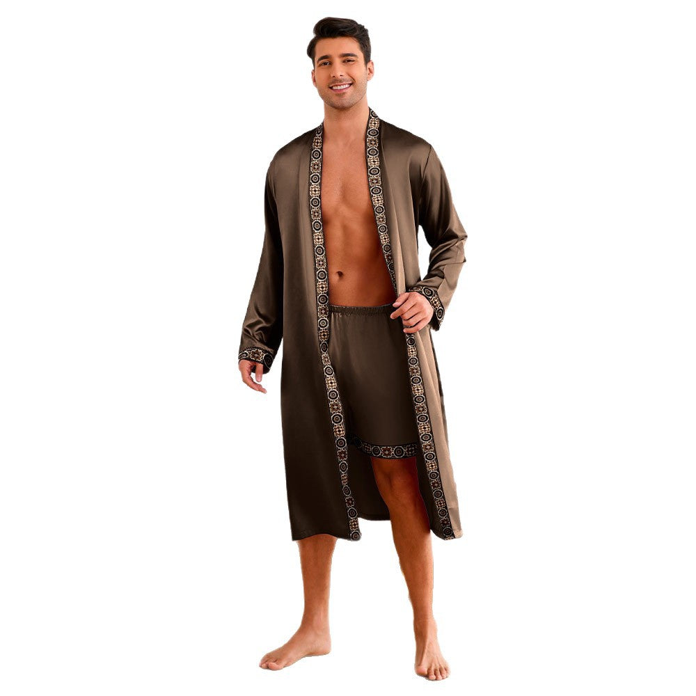 Men's Satin Bathrobe with Stylish Shawl Collar and Side Pockets Lune London