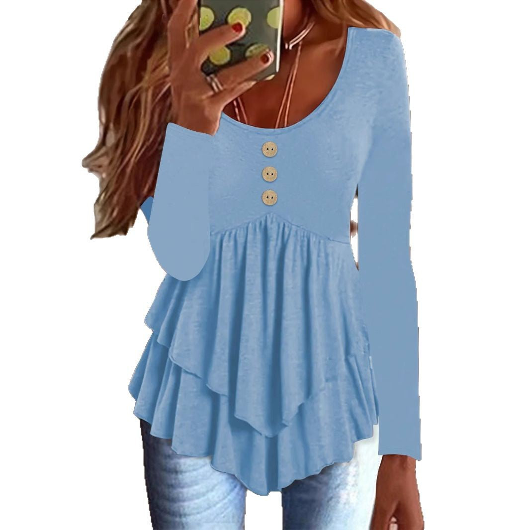 Long sleeve women's blouse with layered design and decorative button details Lune London