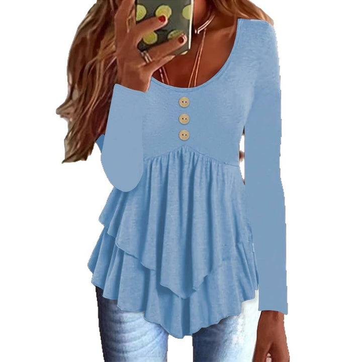 Long sleeve women's blouse with layered design and decorative button details Lune London