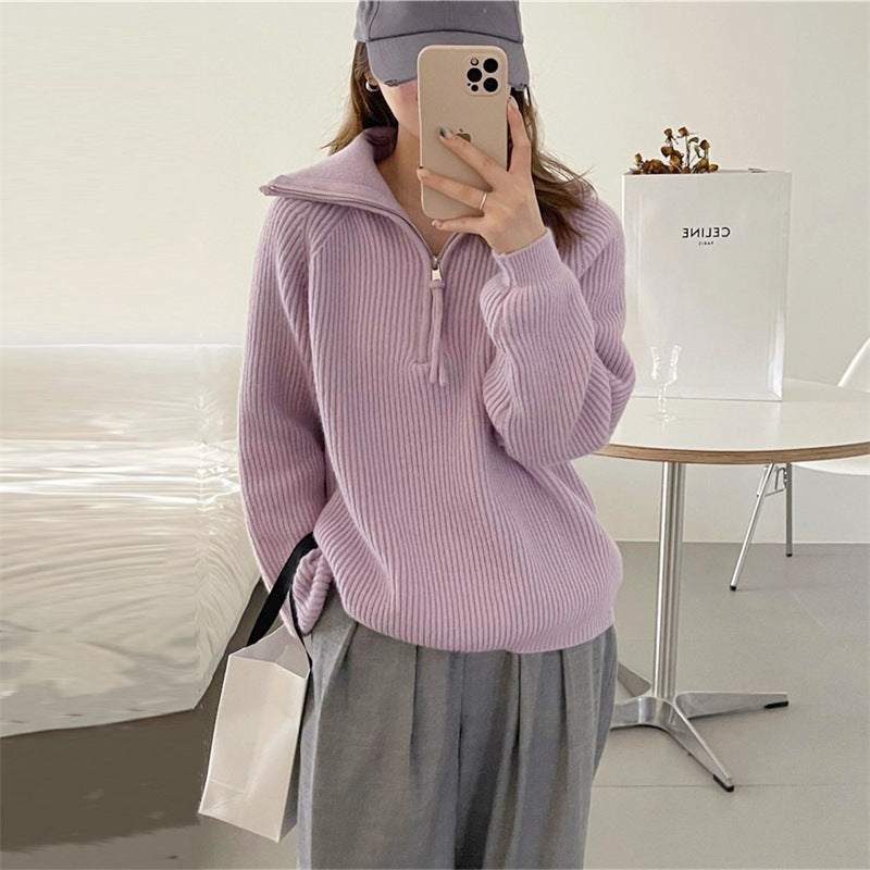 Pull en tricot épais pour femme avec fermeture éclair et col montant Chic & Stil