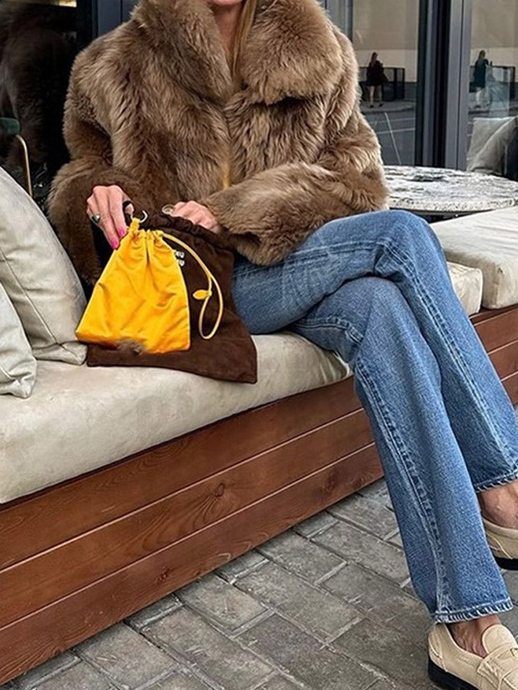 Cozy faux fur coat for women with high collar and soft inner lining Lune London