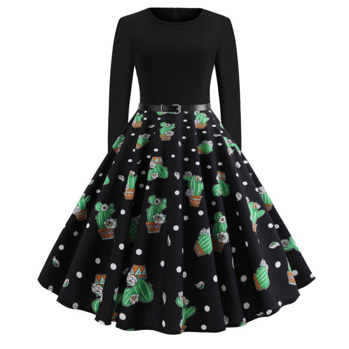 Robe swing pour femmes avec design floral de cactus et jupe évasée Chic & Stil