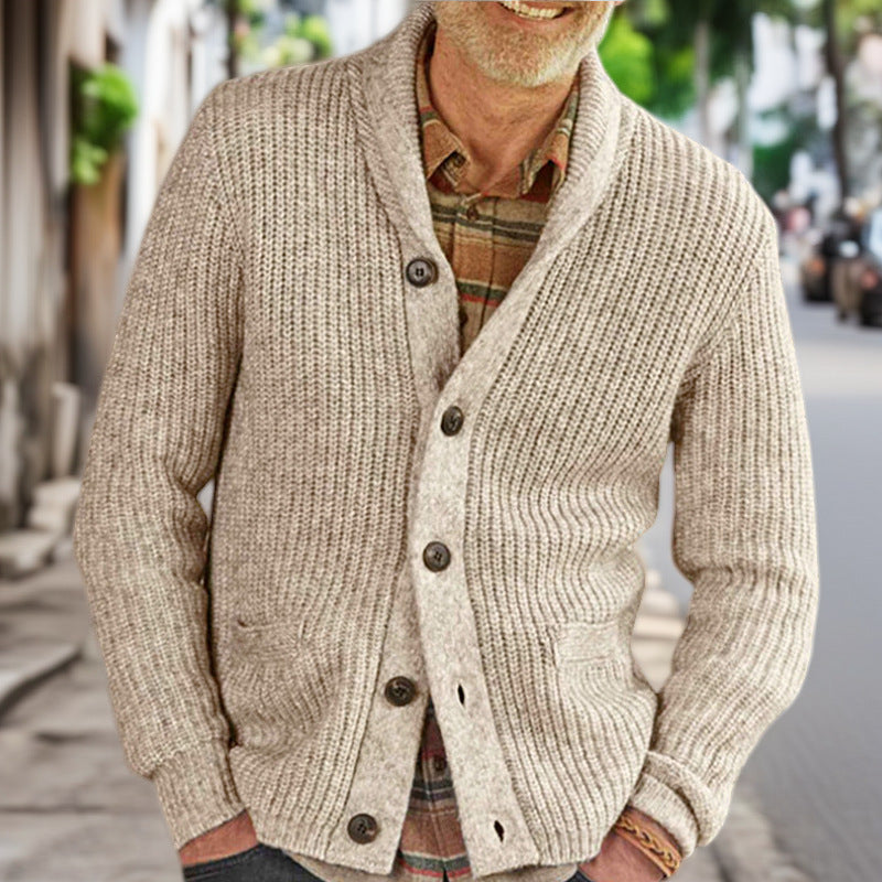 Men's knitted jacket with classic cable knit pattern and comfortable deep pockets Lune London