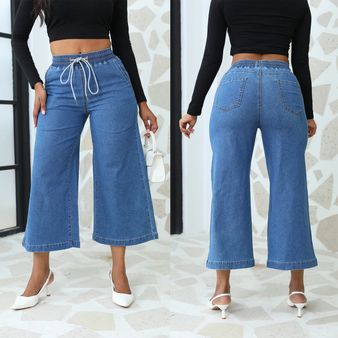 Loose denim pants for women with elastic waistband and drawstring Lune London