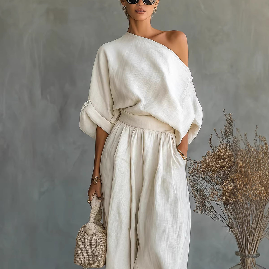 Women’s Lifestyle Jumpsuit with One-Sided Neckline and Loose Silhouette Lune London